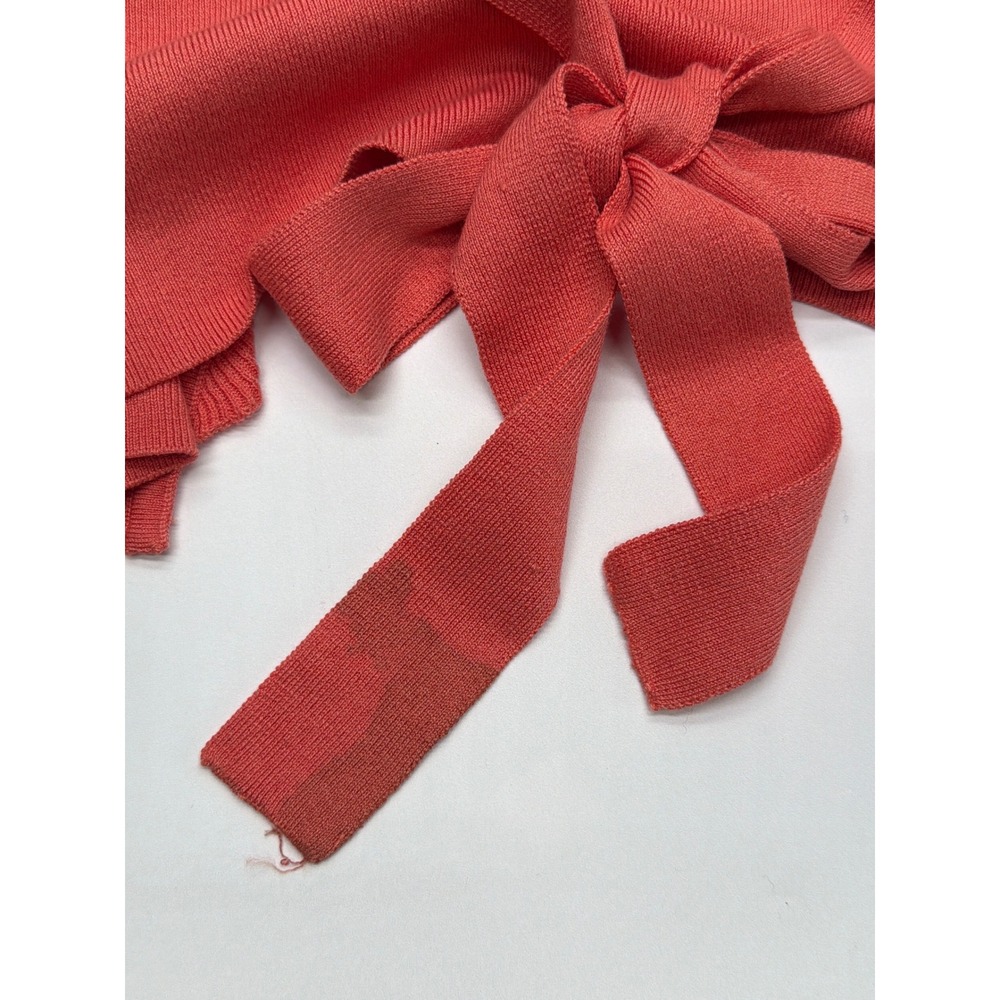 Sharon Young Womens Coral Silk Ruffle Front Ribbed 3/4 Sleeve Cardigan Small NWT - Picture 11 of 11